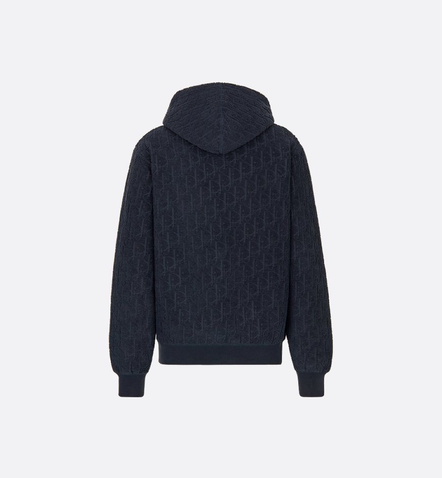 Dior Oblique Relaxed-Fit Hooded Sweatshirt Navy Blue Cotton Fleece