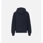 Dior Oblique Relaxed-Fit Hooded Sweatshirt Navy Blue Cotton Fleece