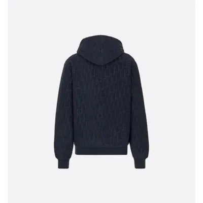 Dior Oblique Relaxed-Fit Hooded Sweatshirt Navy Blue Cotton Fleece 02