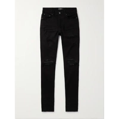 AMIRI MX1 Skinny-Fit Leather-Panelled Distressed Jeans PK0218 01