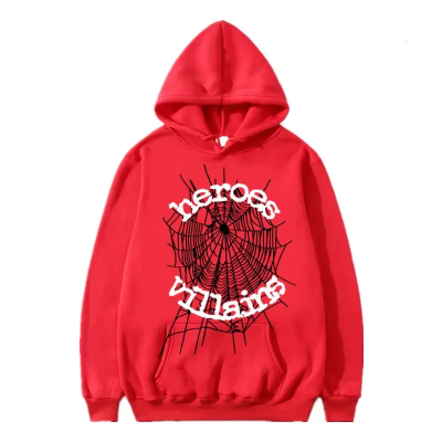 Sp5der x Heroes and Villains Hoodie Red 01