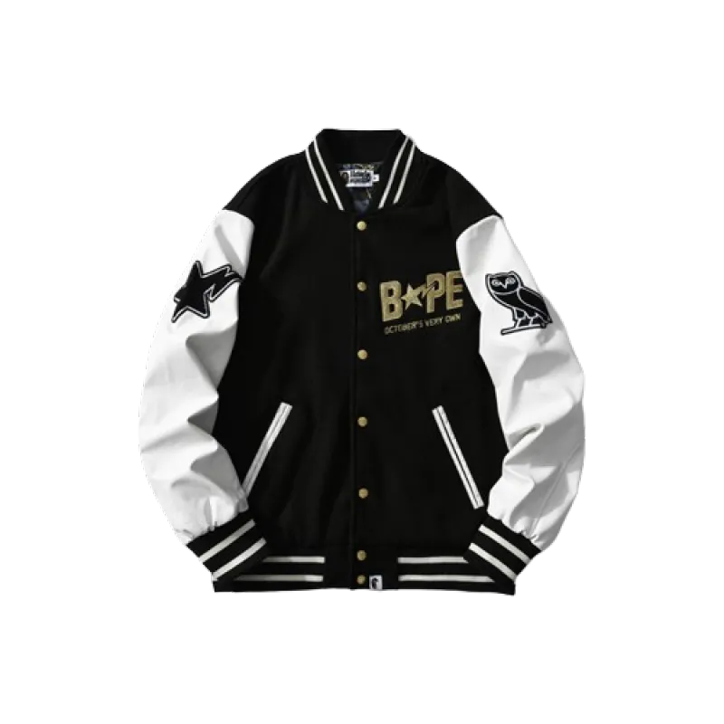 BAPE x OVO Varsity Jacket Cotton Coat Black