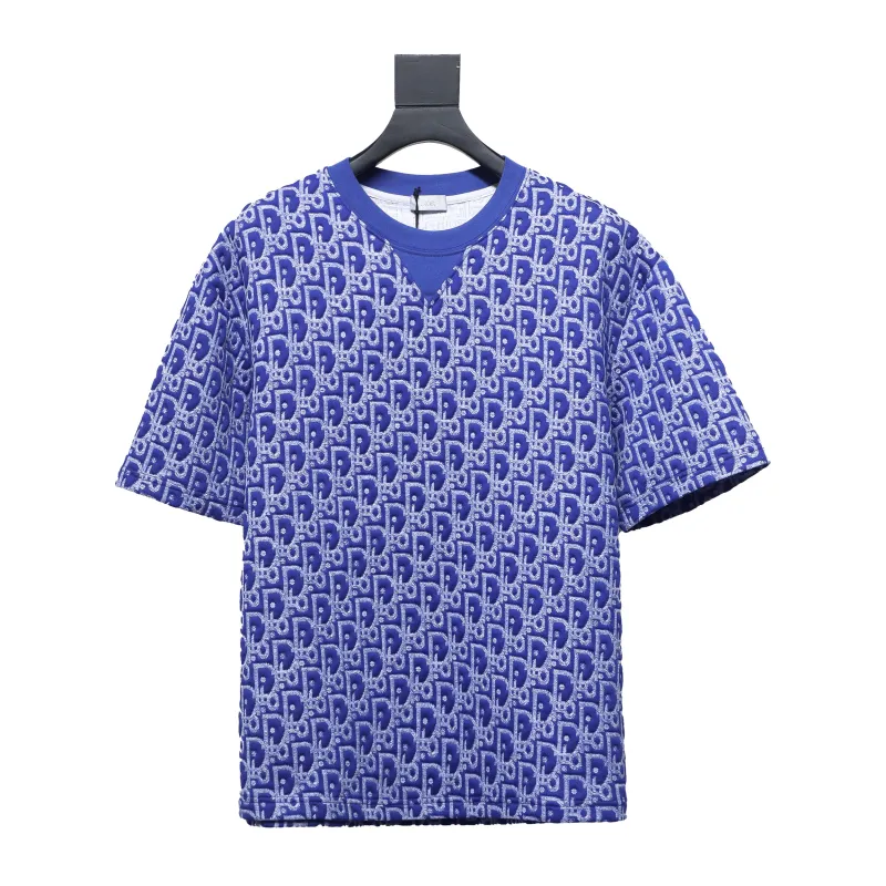 Dior Oblique Relaxed Fit T Shirt Terry Cotton Jersey Blue