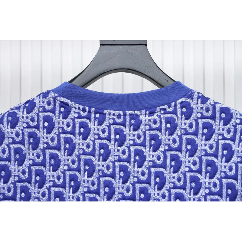 Dior Oblique Relaxed Fit T Shirt Terry Cotton Jersey Blue