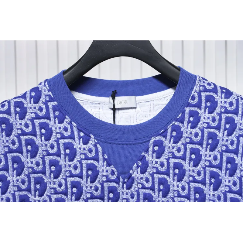 Dior Oblique Relaxed Fit T Shirt Terry Cotton Jersey Blue
