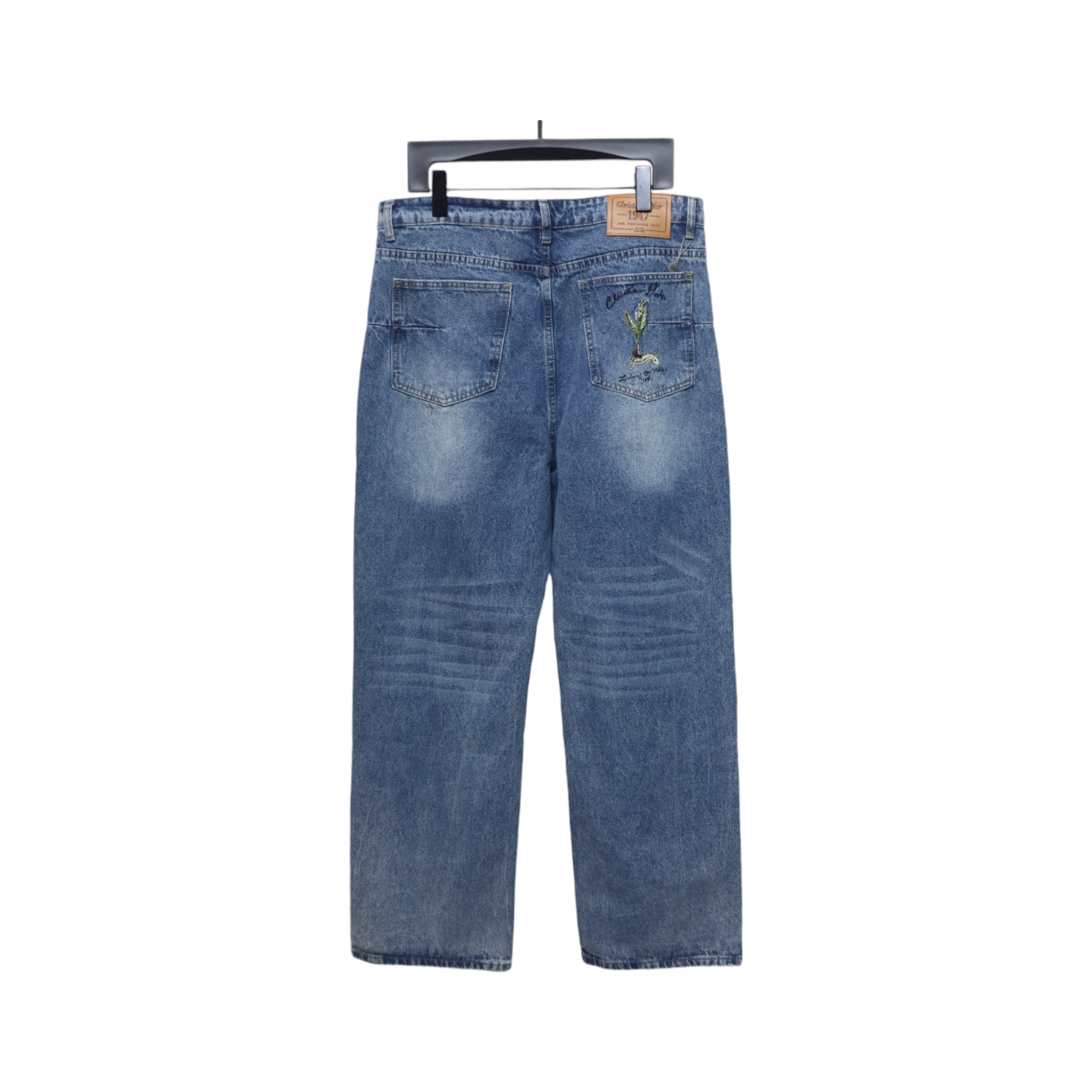 Dior CD embroidered letters plant flowers couple washed jeans