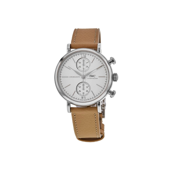 Pkstockx IWC Portofino Chronograph Automatic Silver Dial Beige Leather Strap Men's Watch IW391502