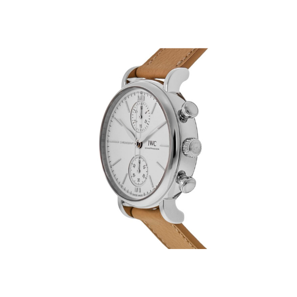 Pkstockx IWC Portofino Chronograph Automatic Silver Dial Beige Leather Strap Men's Watch IW391502