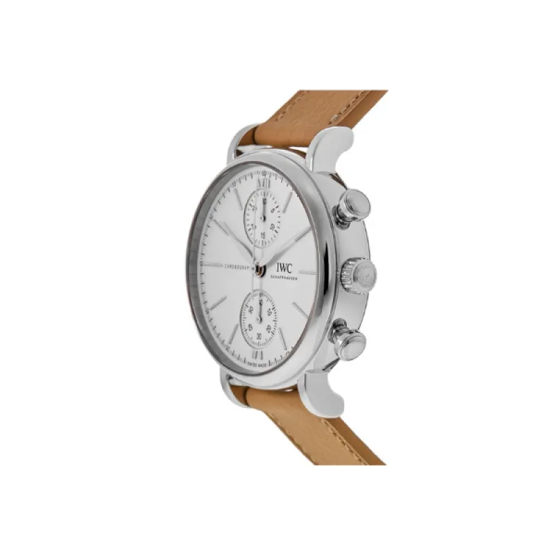 Pkstockx IWC Portofino Chronograph Automatic Silver Dial Beige Leather Strap Men's Watch IW391502
