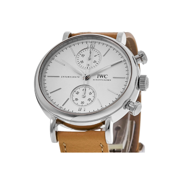 Pkstockx IWC Portofino Chronograph Automatic Silver Dial Beige Leather Strap Men's Watch IW391502
