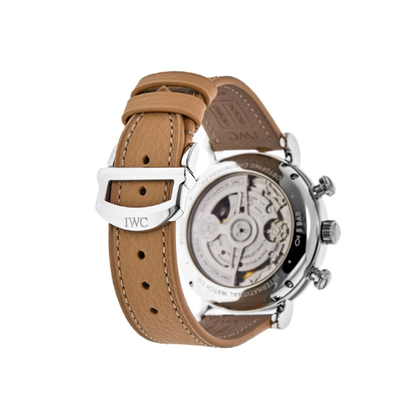 Pkstockx IWC Portofino Chronograph Automatic Silver Dial Beige Leather Strap Men's Watch IW391502