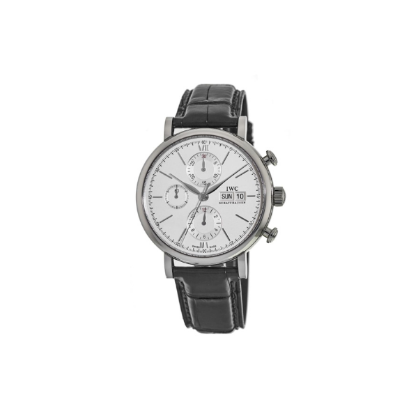 Pkstockx IWC Portofino Chronograph Silver Dial Black Leather Strap Men's Watch IW391027