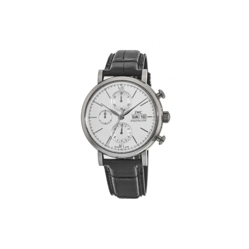 Pkstockx IWC Portofino Chronograph Silver Dial Black Leather Strap Men's Watch IW391027