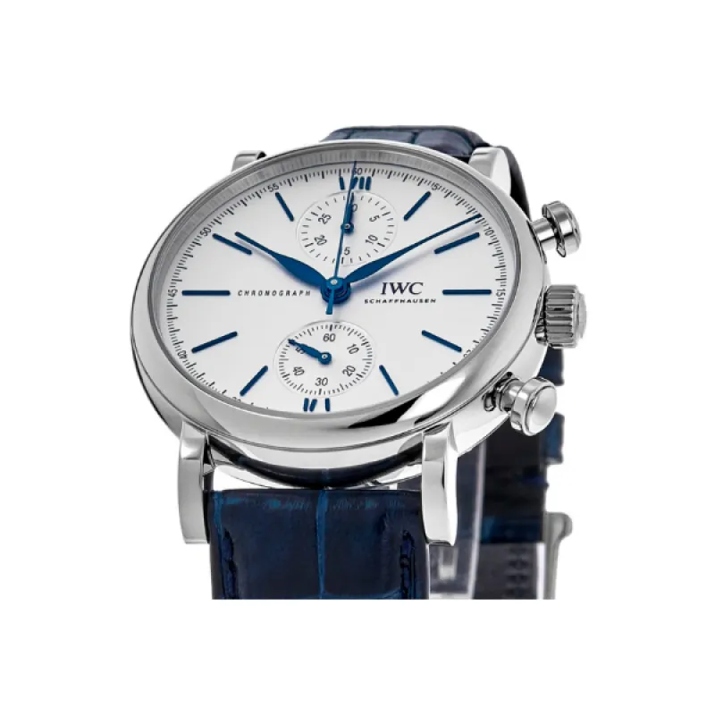 Pkstockx IWC Portofino Chronograph Silver Dial Leather Strap Men's Watch IW391407