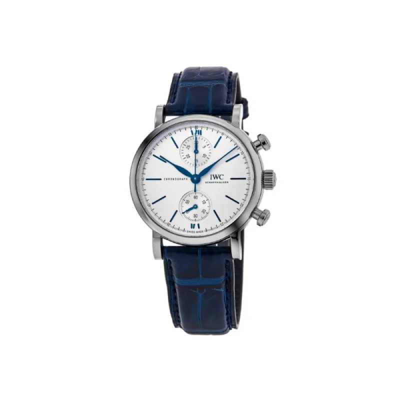 Pkstockx IWC Portofino Chronograph Silver Dial Leather Strap Men's Watch IW391407