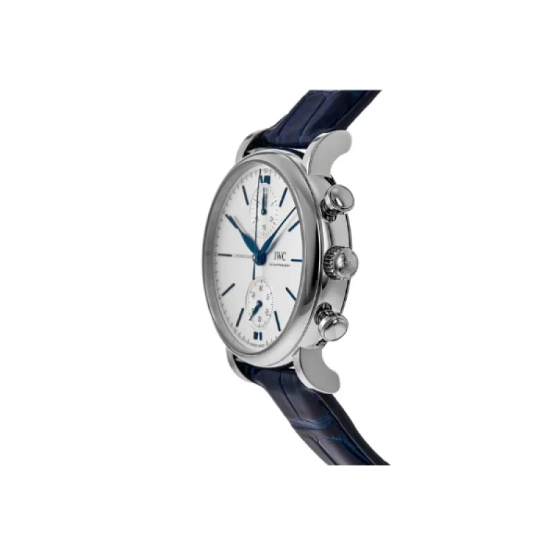 Pkstockx IWC Portofino Chronograph Silver Dial Leather Strap Men's Watch IW391407
