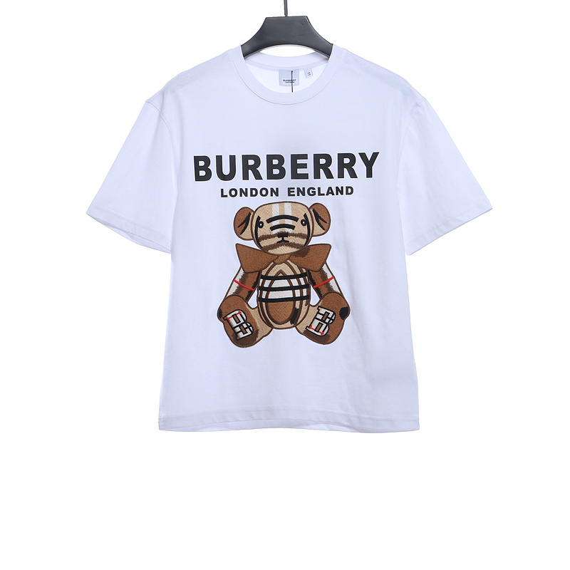 PK God Batch Burberry logo embroidered teddy bear short sleeves white