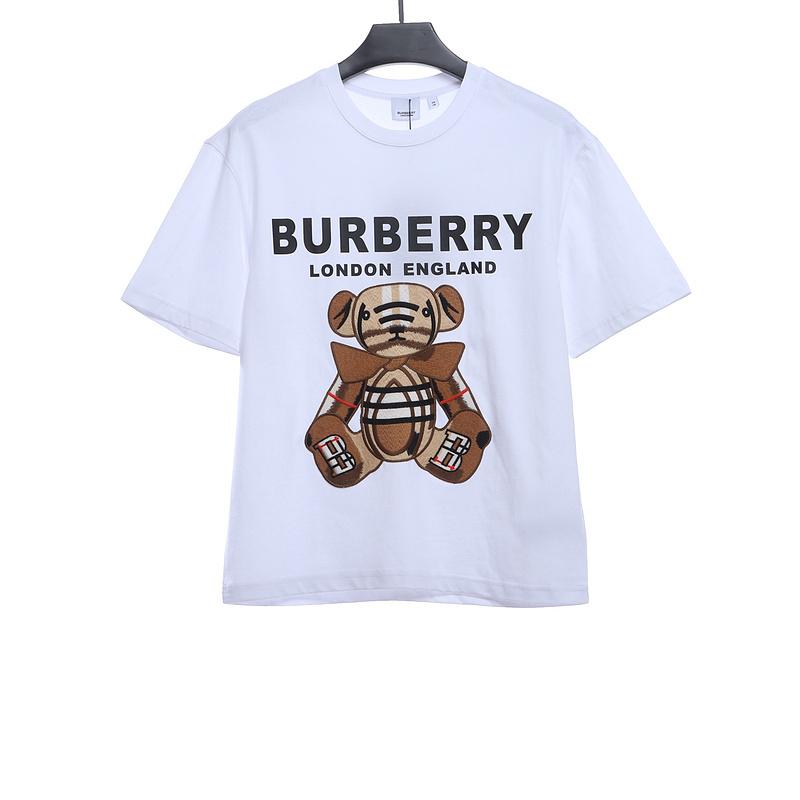 PK God Batch Burberry logo embroidered teddy bear short sleeves white