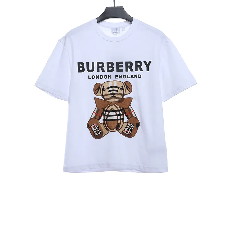 PK God Batch Burberry logo embroidered teddy bear short sleeves white
