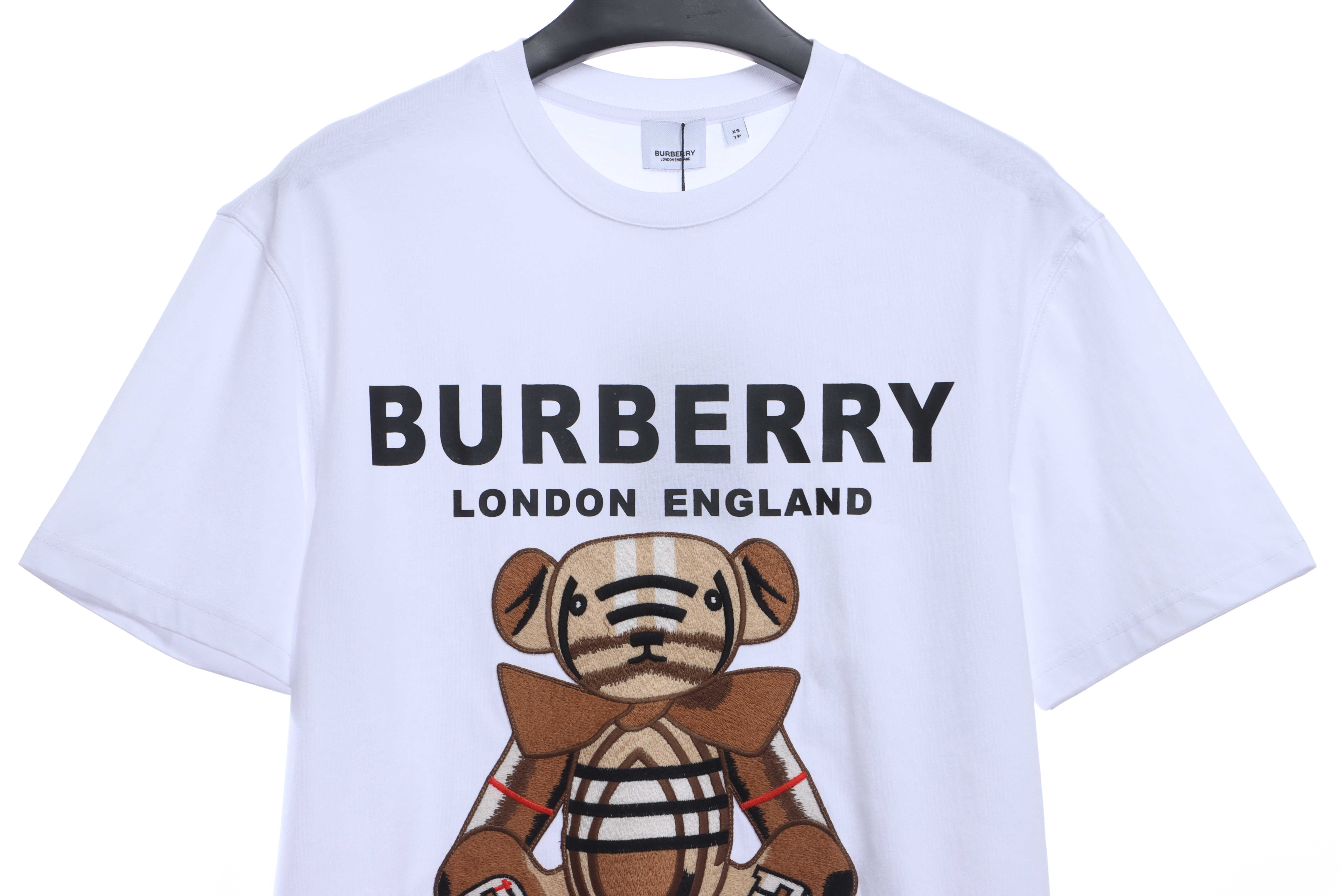 PK God Batch Burberry logo embroidered teddy bear short sleeves white