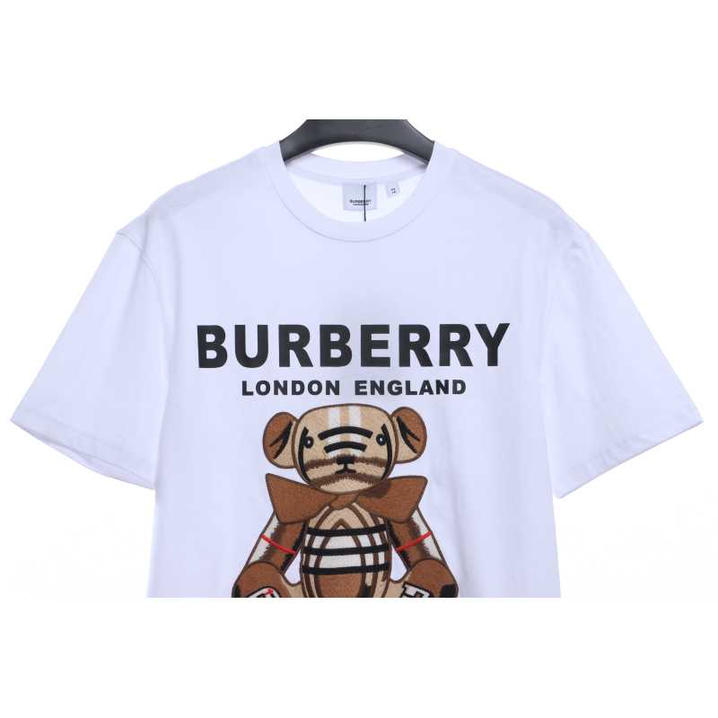 PK God Batch Burberry logo embroidered teddy bear short sleeves white