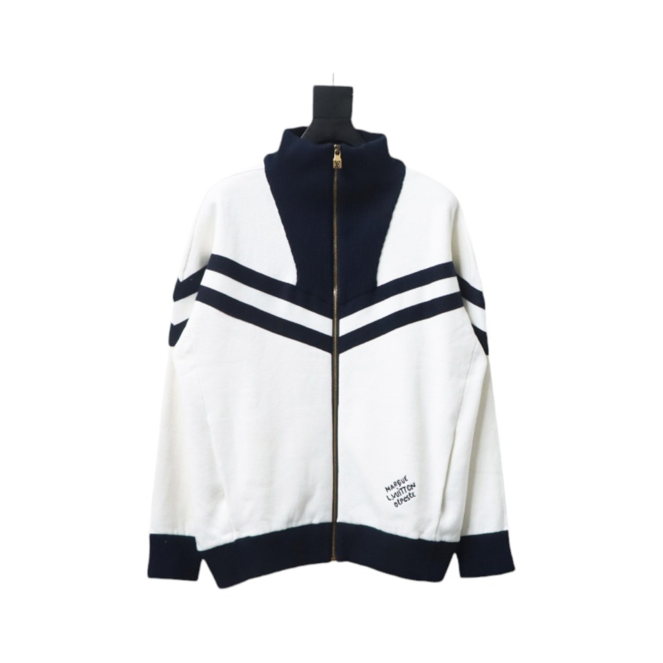 Louis Vuitton Striped Stand Collar Zip-Up Wool Jacket