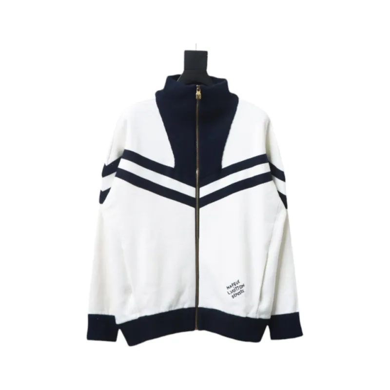 Louis Vuitton Striped Stand Collar Zip-Up Wool Jacket