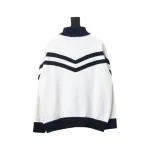 Louis Vuitton Striped Stand Collar Zip-Up Wool Jacket