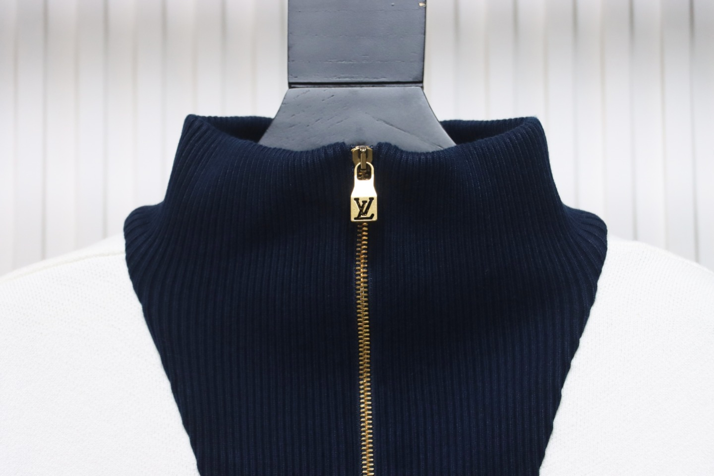 Louis Vuitton Striped Stand Collar Zip-Up Wool Jacket