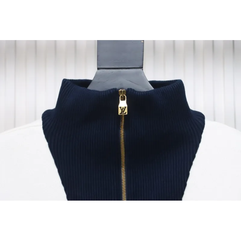 Louis Vuitton Striped Stand Collar Zip-Up Wool Jacket