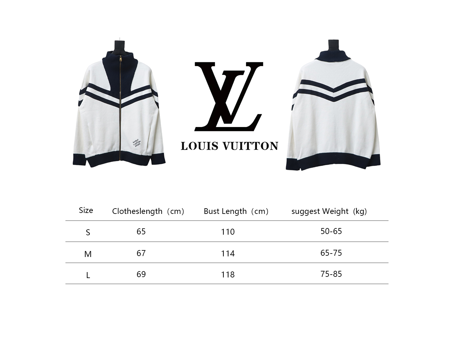 Louis Vuitton Striped Stand Collar Zip-Up Wool Jacket