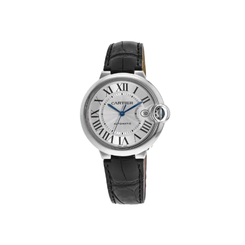 Pkstockx Cartier Ballon Bleu de Cartier Silver Dial Leather Strap Men's Watch WSBB0039