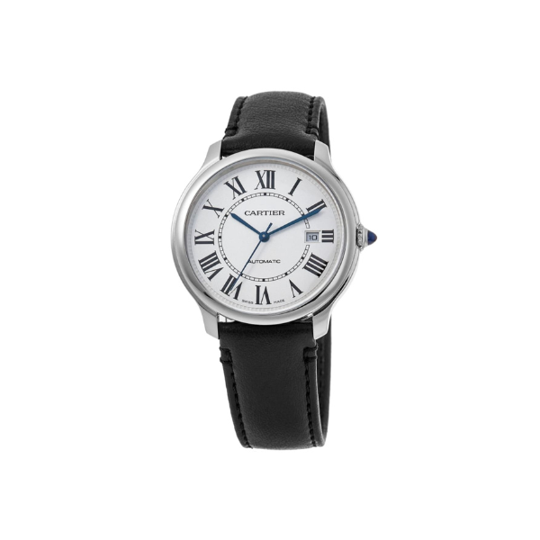 Pkstockx Cartier Ronde Must De Cartier Silver Dial Leather Strap Men's Watch WSRN0032