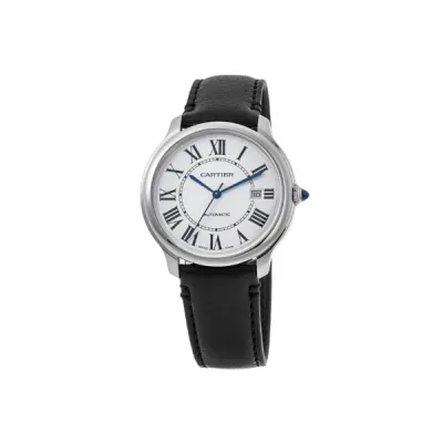 Pkstockx Cartier Ronde Must De Cartier Silver Dial Leather Strap Men's Watch WSRN0032 01
