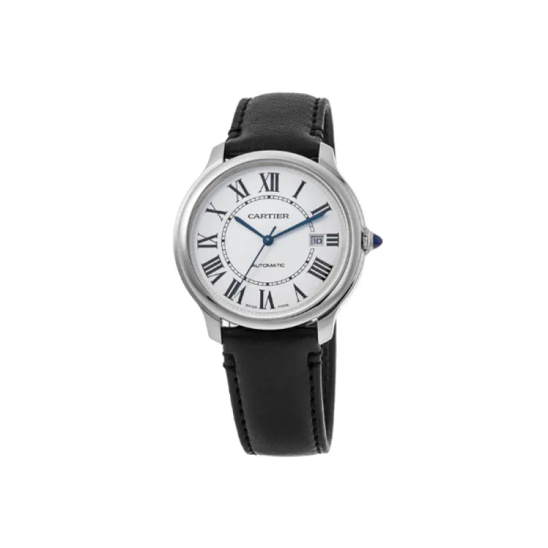 Pkstockx Cartier Ronde Must De Cartier Silver Dial Leather Strap Men's Watch WSRN0032