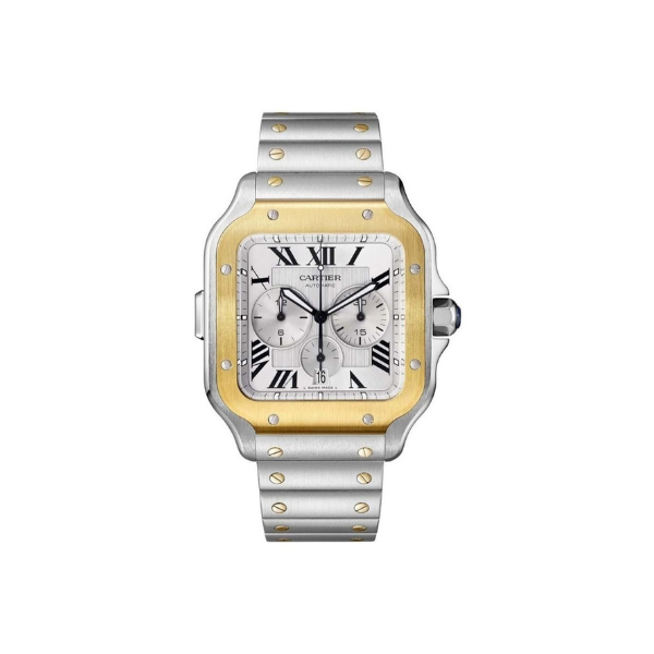 Pkstockx Cartier Santos De Cartier Chronograph Steel and Gold Men's Watch W2SA0008