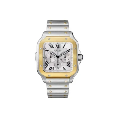 Pkstockx Cartier Santos De Cartier Chronograph Steel and Gold Men's Watch W2SA0008 01