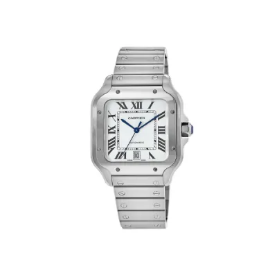 Pkstockx Cartier Santos De Cartier Silver Dial Stainless Steel Men's Watch WSSA0018 01