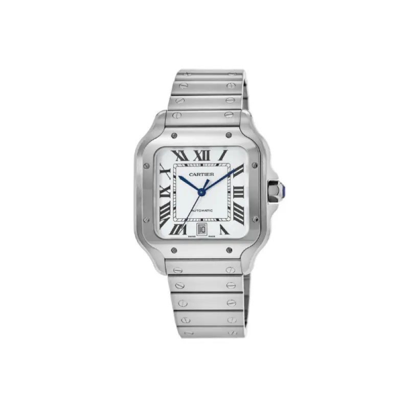 Pkstockx Cartier Santos De Cartier Silver Dial Stainless Steel Men's Watch WSSA0018