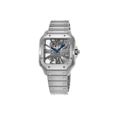 Pkstockx Cartier Santos De Cartier Skeleton Dial Stainless Steel Men's Watch WHSA0015 01