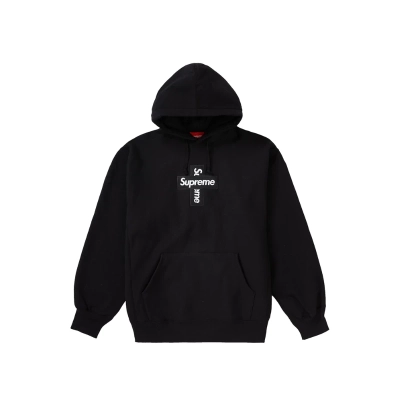 Supreme Cross Box Logo Hooded Sweatshirt Black 01