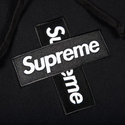 Supreme Cross Box Logo Hooded Sweatshirt Black 02