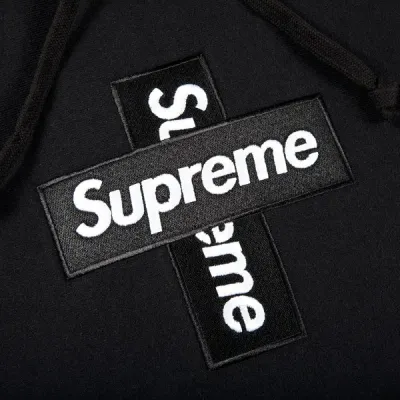 Supreme Cross Box Logo Hooded Sweatshirt Black 02