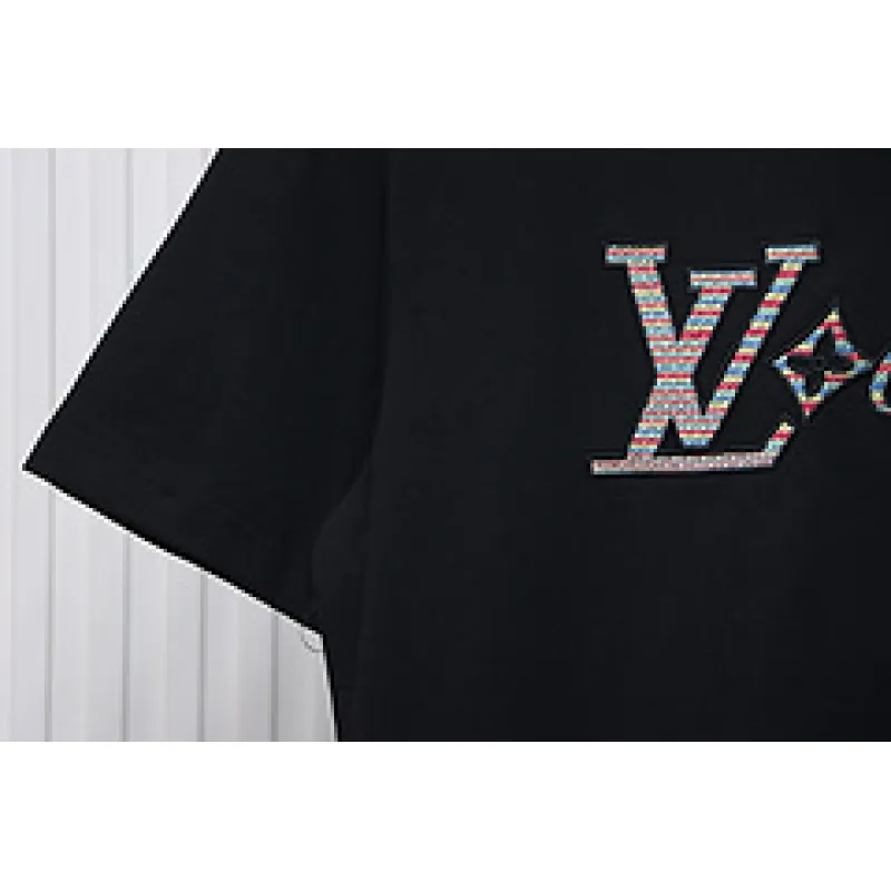 High Quality Batch Louis Vuitton 25ss rainbow woven embroidered short sleeve Black
