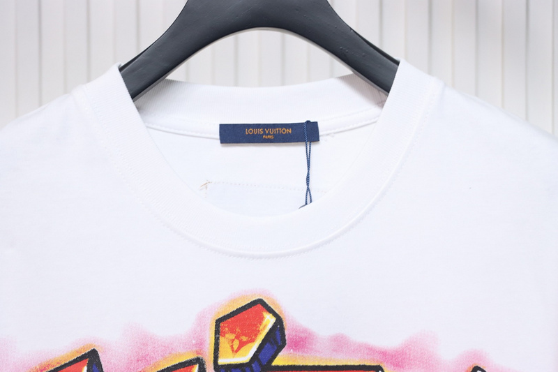High Quality Batch Louis Vuitton Comic Cartoon Flame Letter Print Short Sleeve White