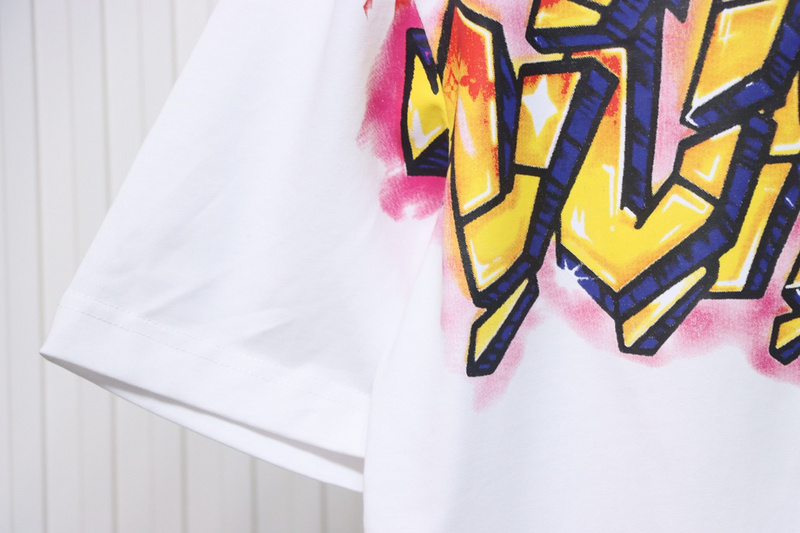 High Quality Batch Louis Vuitton Comic Cartoon Flame Letter Print Short Sleeve White