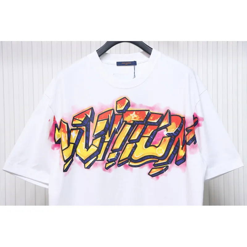 High Quality Batch Louis Vuitton Comic Cartoon Flame Letter Print Short Sleeve White