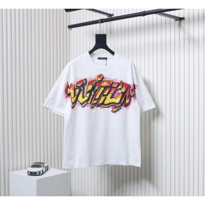 High Quality Batch Louis Vuitton Comic Cartoon Flame Letter Print Short Sleeve White 01