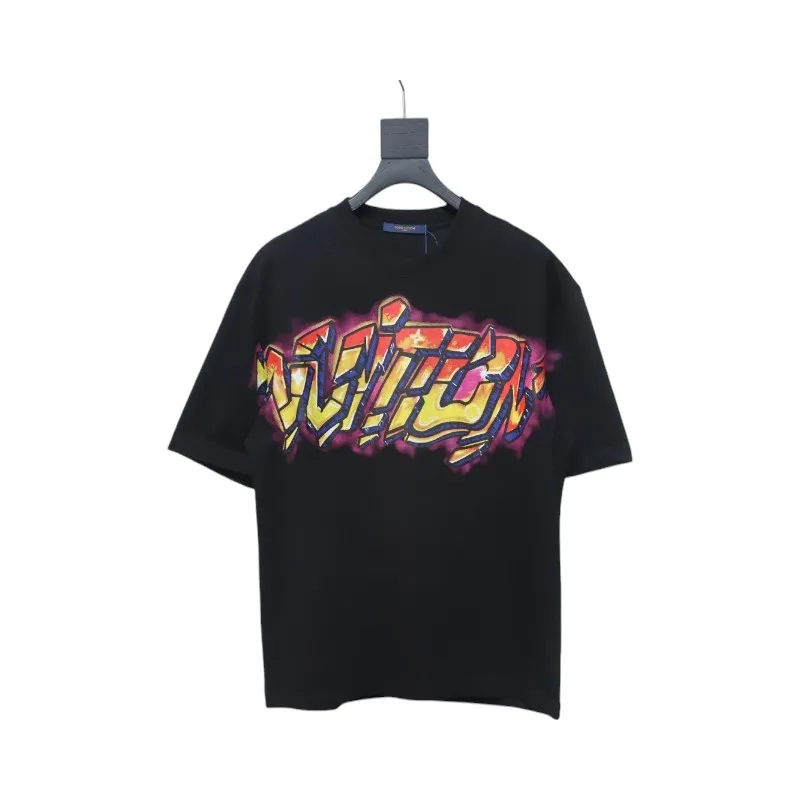 High Quality Batch Louis Vuitton Comic Cartoon Flame Letters Printed Short Sleeve