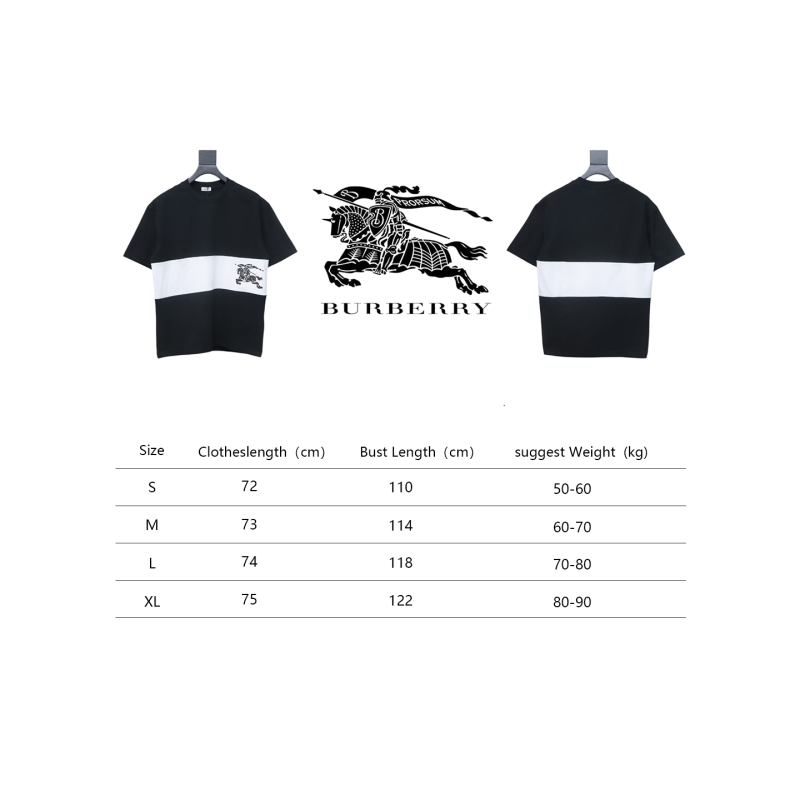 PK God Batch Burberry Black and white striped horse print short sleeves